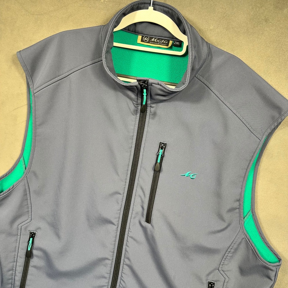Mojo Sportswear Company Vest Mens 2XL Grey Teal Softshell Fleece Lined Excellent